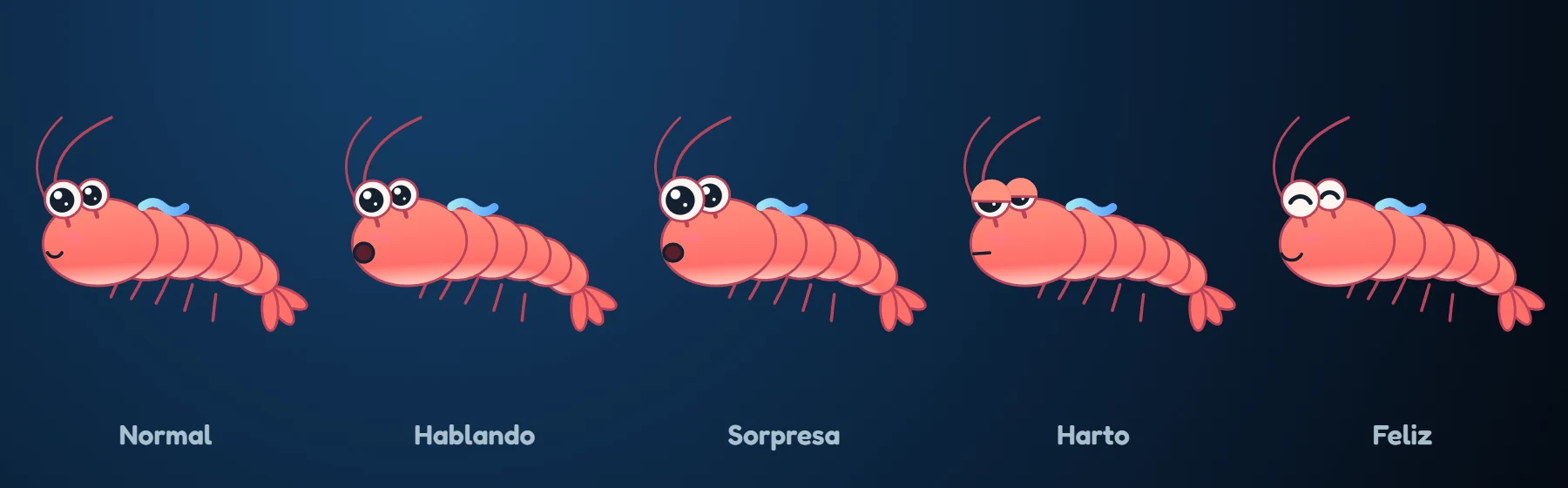 Krill, la mascota de Tankily, con cinco expresiones