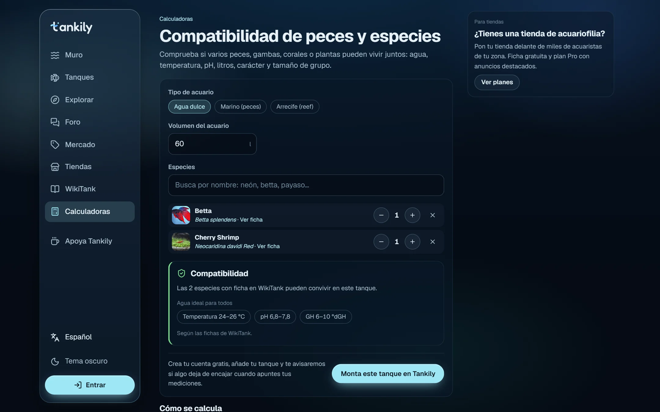 Tankily - calculadora de compatibilidad entre especies